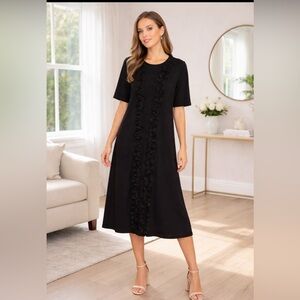 Forever 21 Black Midi Dress with Center Ruffle Detail